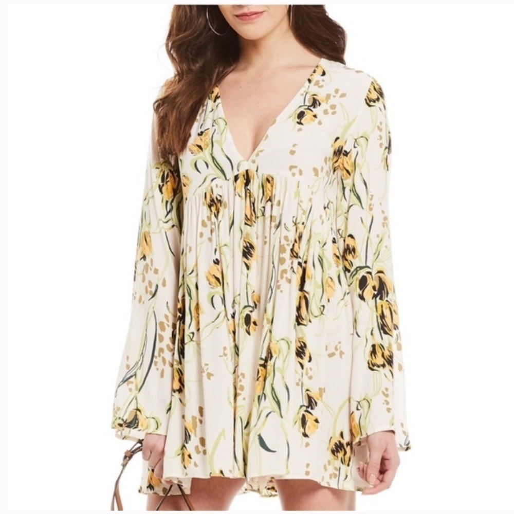 Free People Bella Floral Print Tunic Top Dress Onyx X Small